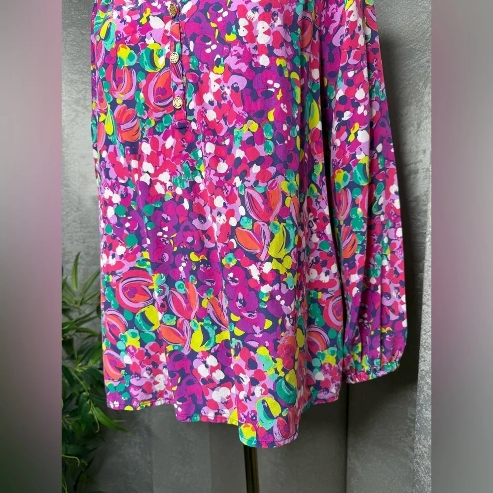 Lily Pulitzer Women’s Elsa Multicolor Wild Confetti Print Silk Blouse Sz M